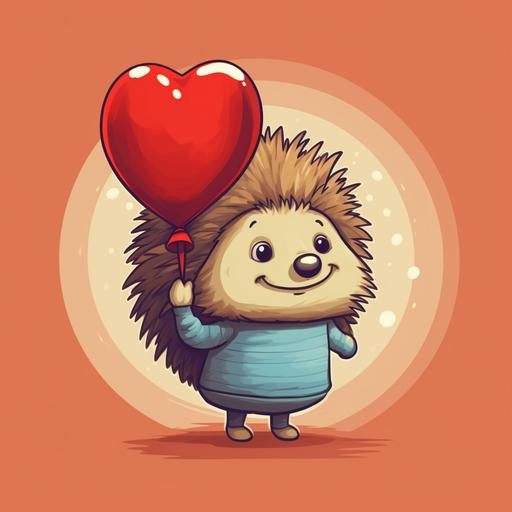 a cute cartoon hedehog holding a heart shaped ballon