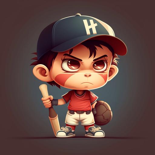 a cute cartoon little kid baseball player front facing.
