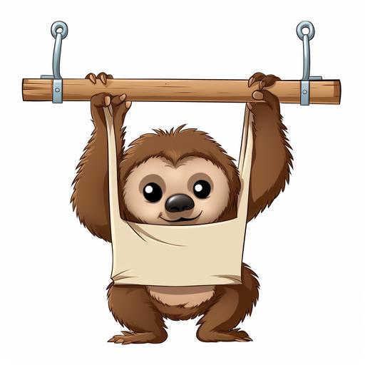 a cute cartoon sloth hanging upside down holding a blank sign v5-upscale