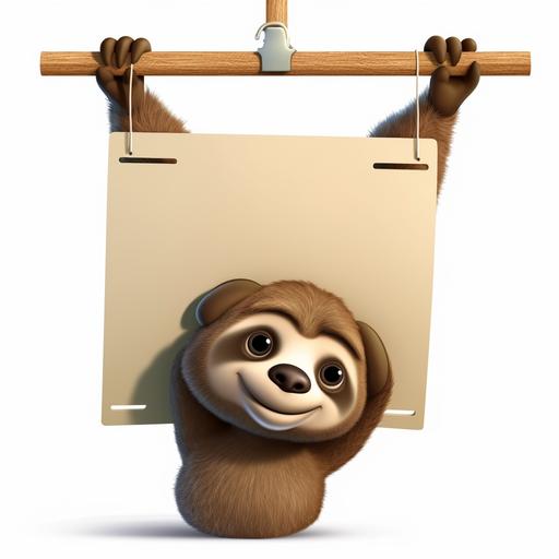 a cute cartoon sloth hanging upside down holding a blank sign v5-upscale