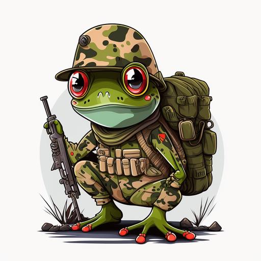 a cute frog with army outfit, cartoon vector 4k