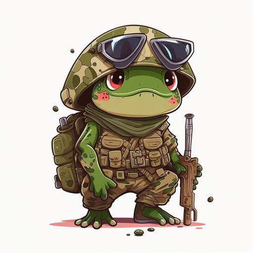 a cute frog with army outfit, cartoon vector 4k