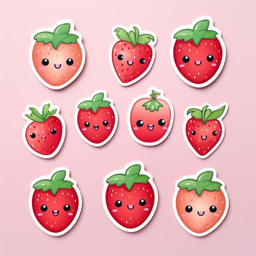 a cute kawaii strawberry themed sticker set