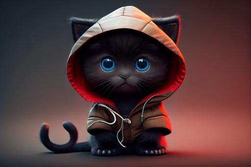 , a cute male black kitten with big blue eyes in an adorable red outfit --ar 3:2 --v 4 --upbeta
