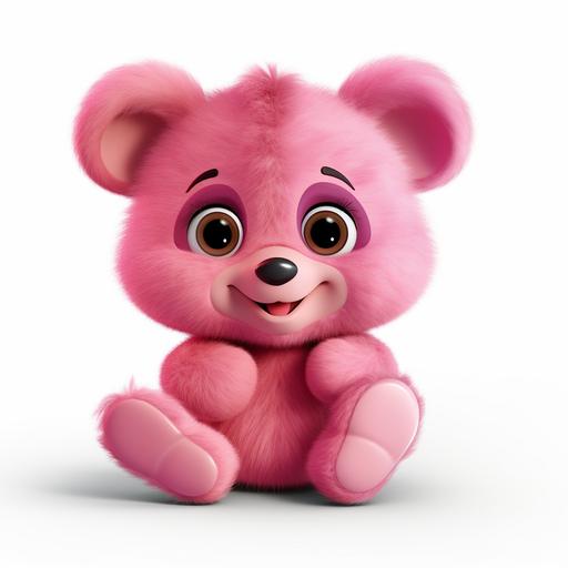 a cute pink teddy bear with large doe eyes. photorealistic. super cute. white background