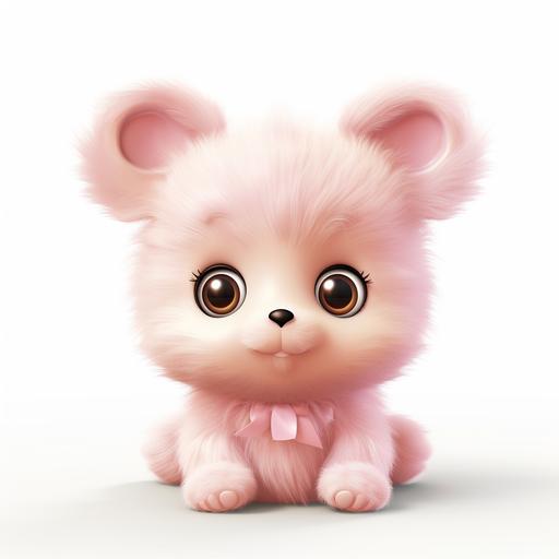 a cute pink teddy bear with large doe eyes. photorealistic. super cute. white background