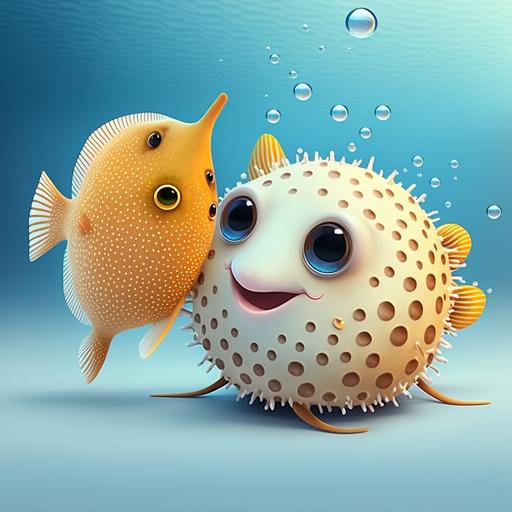 a cute pufferfish and starfish cartoon