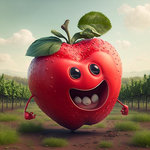 a dancing red and happy apple animation in the strawberry farm