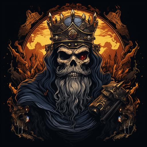 a dark skull king with crown illustration