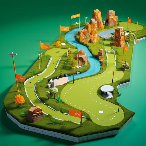 a design for a peace of paper where peaple can not the number of hits on a minigolf course. it shall be 18 holes. the events name is crazygolf. design it with fun minigolfcourses. the main colour is orange. the ratio is 62 x 148 mm. zop view. --s 50