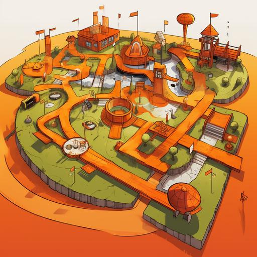 a design for a peace of paper where peaple can not the number of hits on a minigolf course. it shall be 18 holes. the events name is crazygolf. design it with fun minigolfcourses. the main colour is orange --s 50