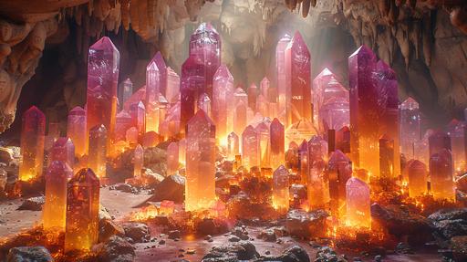 a detailed giant crystal cave with Translucent beams of gypsum, grape agate, and selenite crystal acting as stalactites hanging from the ceiling and stalagmites rising from the ground, forming a magnificent chamber of color. In the center is a throne where sits a drooling idiot wearing a jester hat. highly detailed, unreal engine, 3d render, 8k --ar 16:9 --stylize 700 --v 6.0