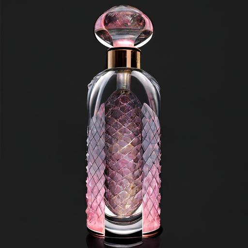 a diamond material snake wrap around light pink crystal perfume bottle