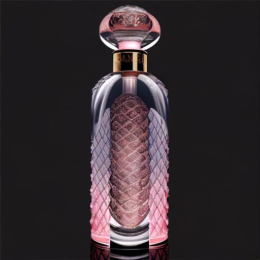 a diamond material snake wrap around light pink crystal perfume bottle