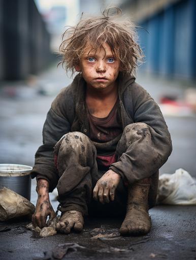 a dirty homeless kid --ar 3:4