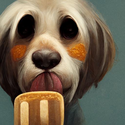 a dog licking peanut butter off a spoon --uplight
