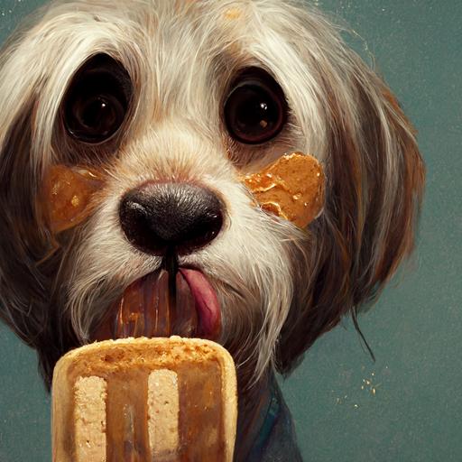 a dog licking peanut butter off a spoon