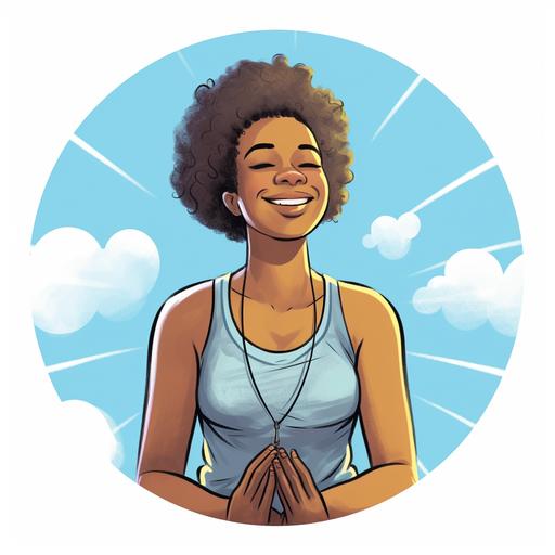 a dominican woman smiling meditating cartoon