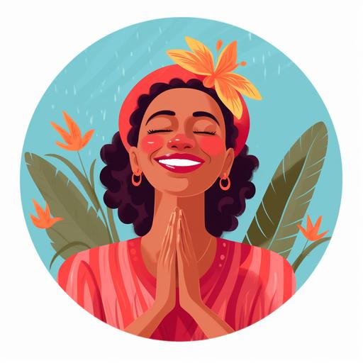 a dominican woman smiling meditating cartoon
