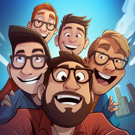 a dork, a geek and a nerd group picture cartoon style