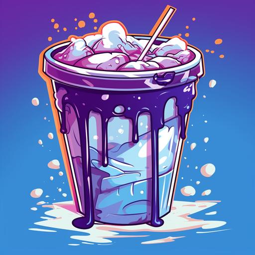 a double styrofoam cup of blurple syrup drank, sludgy molasses, drippy, pop art style, vibrant vector art, advertisement --v 5.2