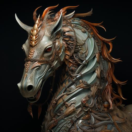 a dragon with the head of a horse, dragon horse hybrid, snake body, weird, distorted snake dragon, horse head