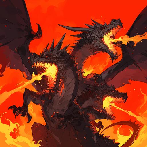 a dragon with three heads, each head is spitting fire --niji 6