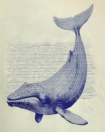 a drawing of a giant space whales in blue stippling on a white striped background, in the style of op art illusions, haroon mirza, emiliano ponzi, mesmerizing optical illusions, flowing lines, bold, cartoonish lines, louise bourgeois --ar 4:5 --v 6.0