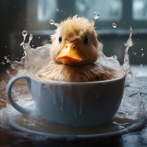 a duck swimming around in a cup of coffe