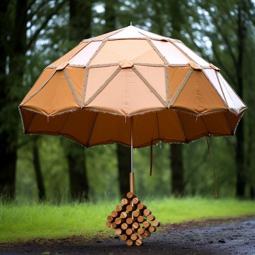 a e meter high mushroom shaped umbrella made from wooden hexagon frames