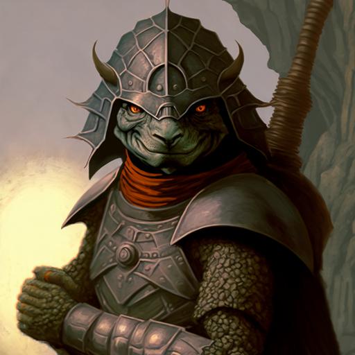 a fantasy knight with a stylized turtle masked helmet helmut    --v 4