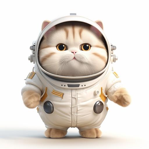 a fat cartoon cat in astronaut costume, look tiny and funny, white background, 4k, no shade, anime style, ar--3:4