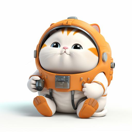 a fat cartoon cat in astronaut costume, with pumpkin, sitting, happy and cute, white background, 4k, no shade, cartoon style, ar--3:4