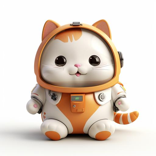 a fat cartoon cat in astronaut costume, with pumpkin, sitting, happy and cute, white background, 4k, no shade, cartoon style, ar--3:4