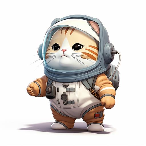 a fat cartoon cat wearing astronaut costume, look tiny and funny, anime style, white background, no shade, ar--16:9