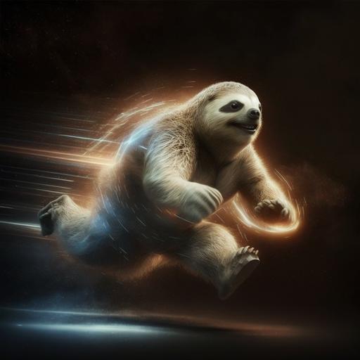a fat sloth running at light speed, moving from one universe to another digital art