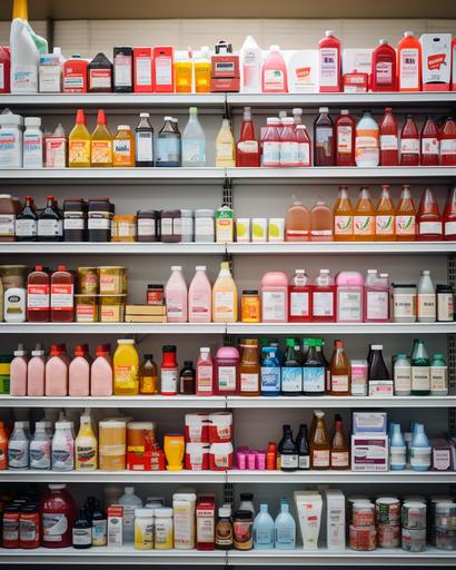 a few shelves in a grocery store filled with different vitamin bottles. The store looks bright, clean and modern. Sony a7R IV camera, Meike 85mm F1.8 lens --ar 4:5