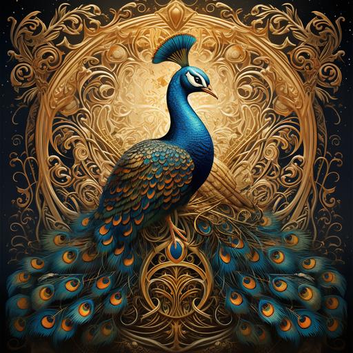 a film poster with peacock as its main symbolic theme, the name of the movie is where the peacocks head is, and where the feathers are the faces of the characters appear, theme to revolve around grainy life like texture and golden, brown, and peacock colors theme