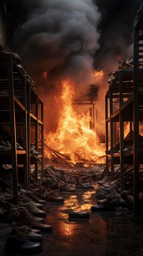 a fire at a shoe factory --ar 9:16