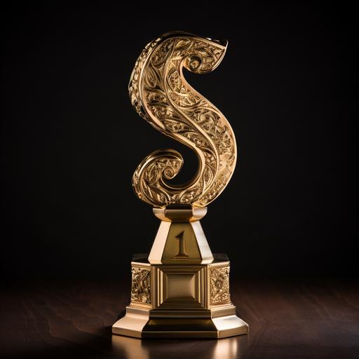 a first place award trophy in the shape of a dollar sign