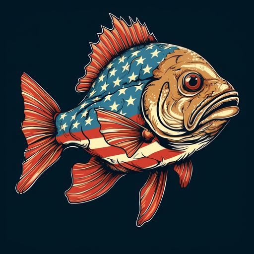 a fish in the shape of the country united states of america, cartoon logo style for shirt