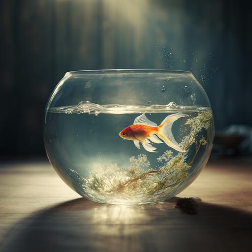 a fish swimming under water in a very big bowl of water