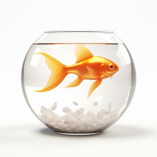 a fishbowl with goldfish 3D logo, very cute shape, miniature, lite object style, up view, matte, white background, soft round form, ultra high definition details, 8k