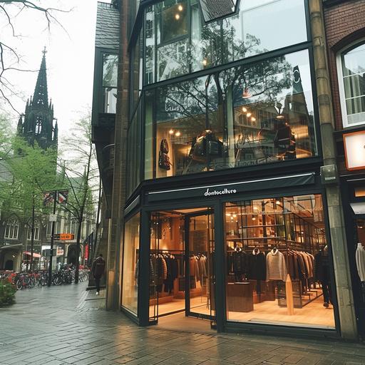 a flag ship store located in cologne, you need to see the curch of cologne to see it is located in the centre The brand of the store is 