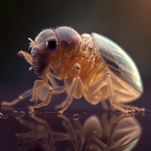 a flea seen under a microscope:: ultra realistic photography
