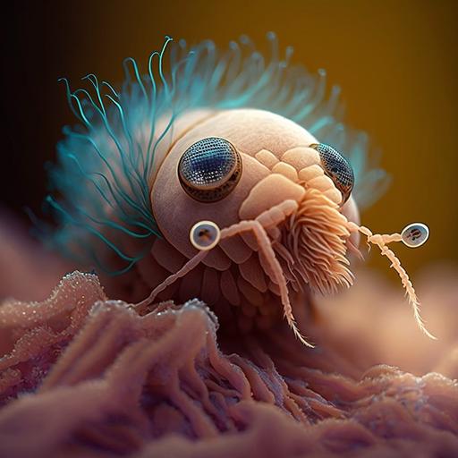 a flea seen under a microscope:: ultra realistic photography
