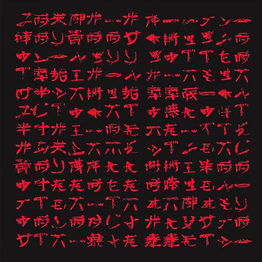 a font ONLY template with red characters against a black background that resemble the alien writing in the movie Predator --no depiction of the character predator