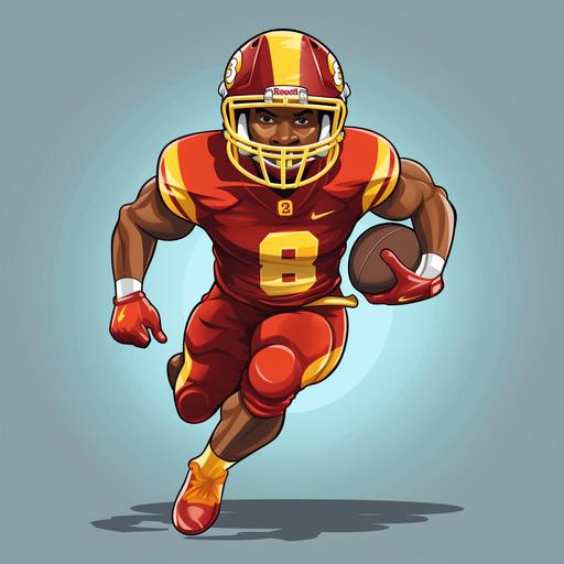 a football running back cartoon in red and yellow USC trojan themed color jersey, no number, no writing, no letters