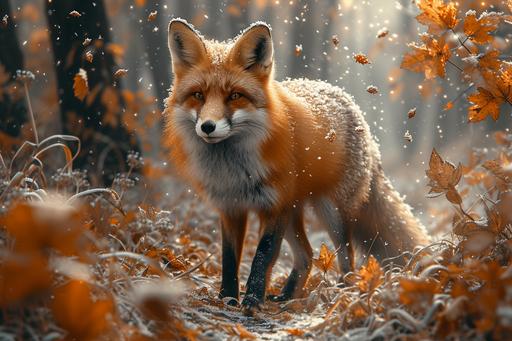 a fox walking in a magic forest in the style of Victoria Fomina --ar 3:2 --s 750 --v 6.0
