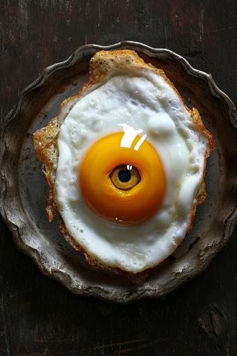 a fried egg with an eye iris gate instead of a yolk , very realistic --ar 2:3 --v 6.0